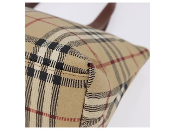 BURBERRY Nova Check blauer Tote Bag PVC Beige Gold Auth 194843V Golden - Ansicht 12