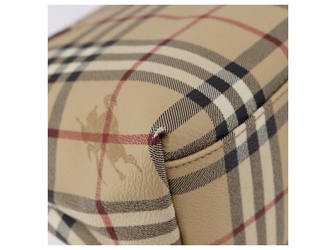 BURBERRY Nova Check blauer Tote Bag PVC Beige Gold Auth 194843V Golden - Ansicht 13