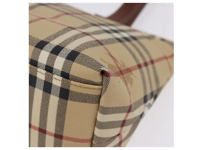 BURBERRY Nova Check blauer Tote Bag PVC Beige Gold Auth 194843V Golden - Ansicht 14