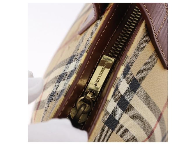 BURBERRY Nova Check blauer Tote Bag PVC Beige Gold Auth 194843V Golden - Ansicht 15