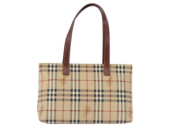 BURBERRY Nova Check blauer Tote Bag PVC Beige Gold Auth 194843V Golden - Ansicht 2