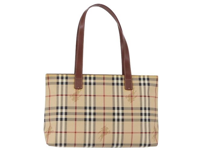 BURBERRY Nova Check blauer Tote Bag PVC Beige Gold Auth 194843V Golden - Ansicht 3