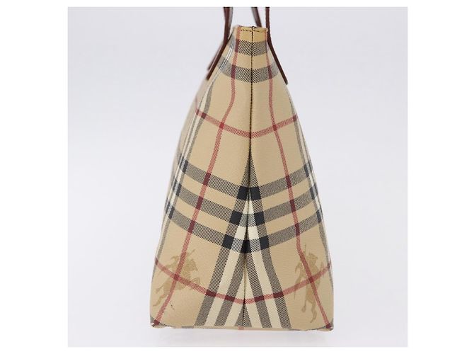 BURBERRY Nova Check blauer Tote Bag PVC Beige Gold Auth 194843V Golden - Ansicht 4