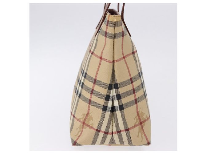 BURBERRY Nova Check blauer Tote Bag PVC Beige Gold Auth 194843V Golden - Ansicht 6