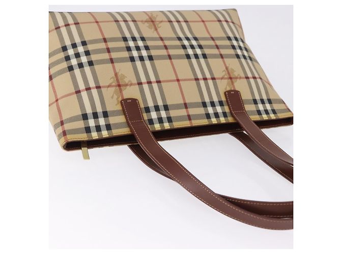 BURBERRY Nova Check blauer Tote Bag PVC Beige Gold Auth 194843V Golden - Ansicht 7