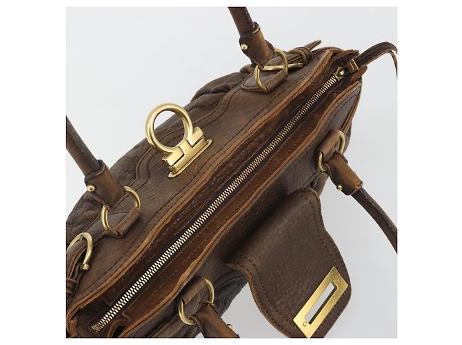 Borsa Salvatore Ferragamo Gancini in pelle marrone oro Auth 193788 D'oro - vista 16