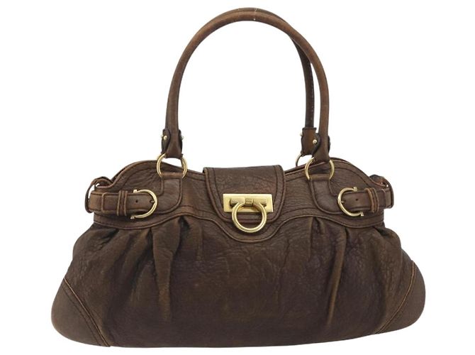 Borsa Salvatore Ferragamo Gancini in pelle marrone oro Auth 193788 D'oro - vista 2