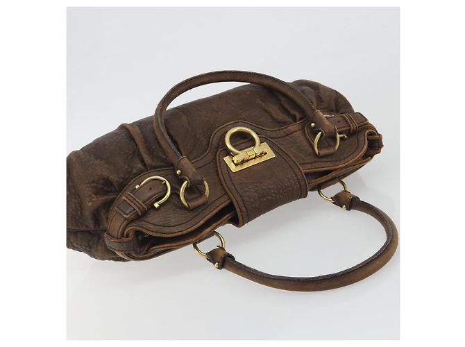 Borsa Salvatore Ferragamo Gancini in pelle marrone oro Auth 193788 D'oro - vista 6