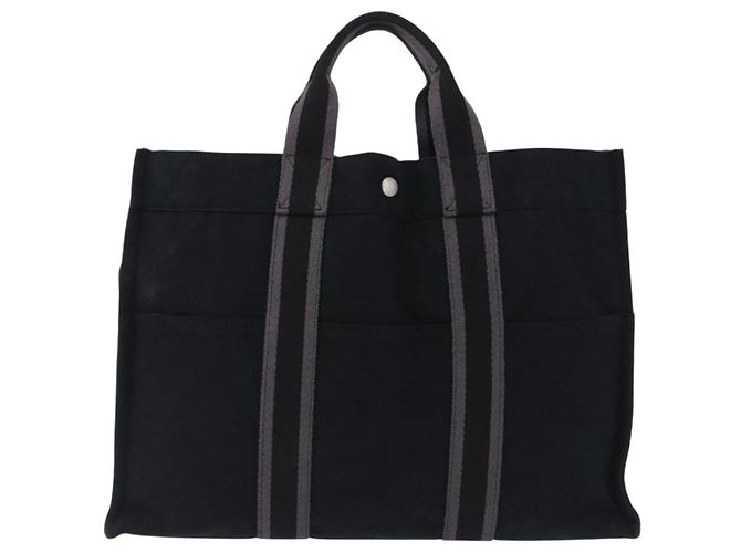 Hermès Borsa Fourre Tout HERMES MM Tela Nero Argento Autentica gh2247A - vista 2