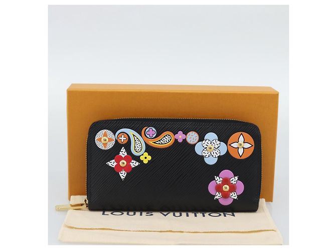 LOUIS VUITTON Epi Flower Zippy Wallet Cartera Larga Negra M62296 LV Auth 192465V Negro - vista 12