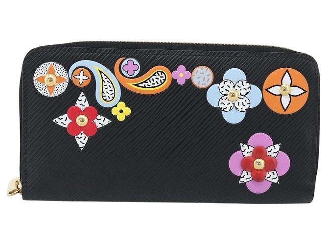 LOUIS VUITTON Epi Flower Zippy Wallet Cartera Larga Negra M62296 LV Auth 192465V Negro - vista 13