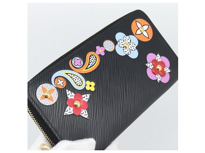 LOUIS VUITTON Epi Flower Zippy Wallet Cartera Larga Negra M62296 LV Auth 192465V Negro - vista 17