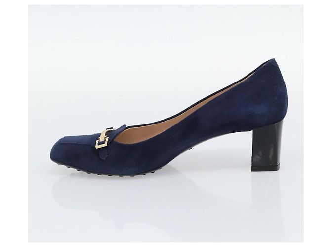 Décolleté TOD'S Suede 37 Navy Gold Auth 193711M D'oro Blu navy - vista 14
