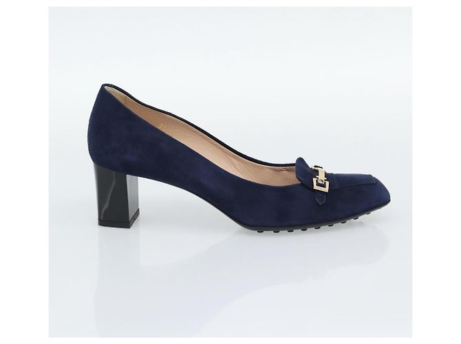 Décolleté TOD'S Suede 37 Navy Gold Auth 193711M D'oro Blu navy - vista 15