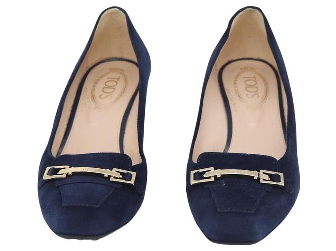 Décolleté TOD'S Suede 37 Navy Gold Auth 193711M D'oro Blu navy - vista 2