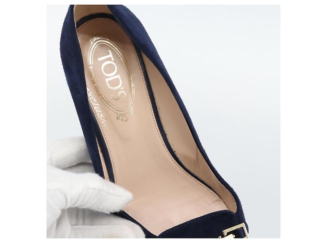 Décolleté TOD'S Suede 37 Navy Gold Auth 193711M D'oro Blu navy - vista 22