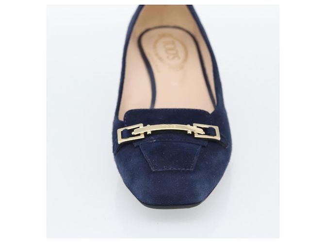 Décolleté TOD'S Suede 37 Navy Gold Auth 193711M D'oro Blu navy - vista 6