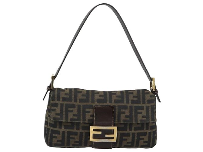 FENDI Zucca Canvas Mamma Baguette Borsa a Spalla Marrone Nero Auth 195009M - vista 2