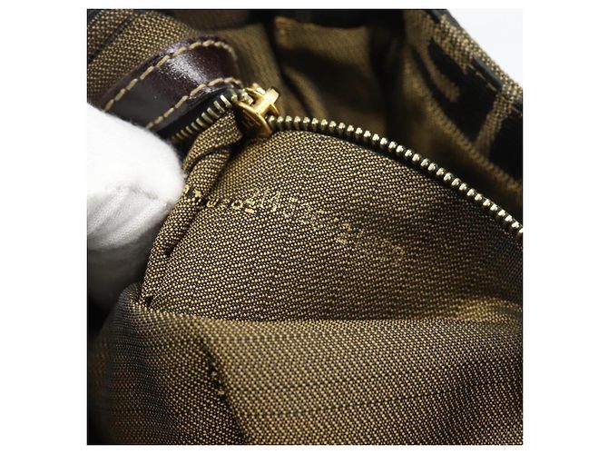 FENDI Zucca Canvas Mamma Baguette Borsa a Spalla Marrone Nero Auth 195009M - vista 21