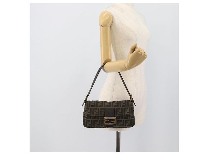 FENDI Zucca Canvas Mamma Baguette Borsa a Spalla Marrone Nero Auth 195009M - vista 22