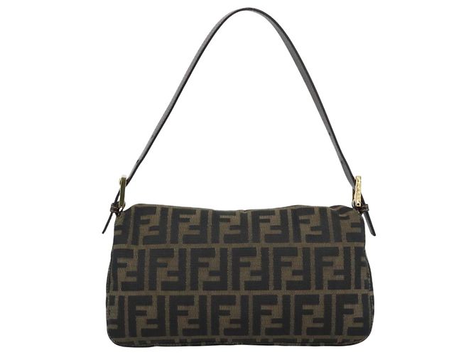 FENDI Zucca Canvas Mamma Baguette Borsa a Spalla Marrone Nero Auth 195009M - vista 3