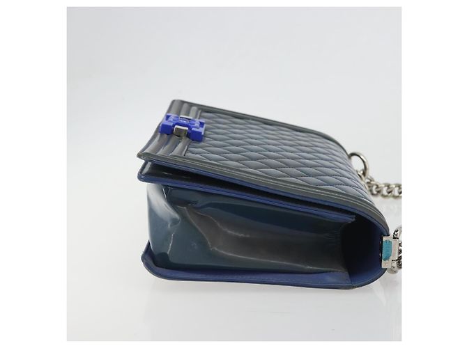 CHANEL Matelasse Boy Chanel Chain Bag Patent Leather Blue Silver CC Auth 193914 Plata Azul - vista 4