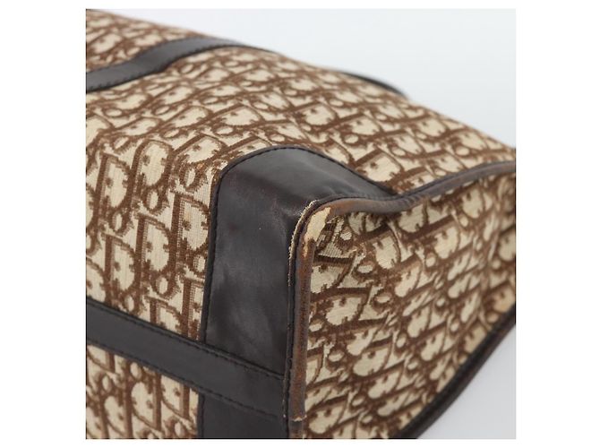 Borsa Boston Christian Dior Trotter Canvas Beige con finiture in tono oro Auth gh2311 - vista 10