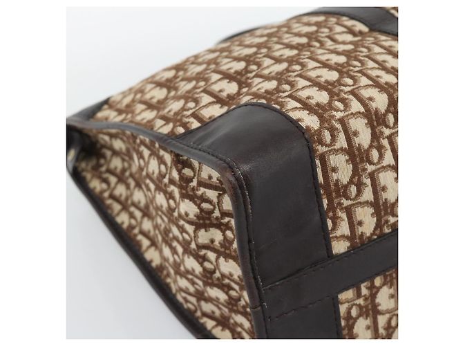 Borsa Boston Christian Dior Trotter Canvas Beige con finiture in tono oro Auth gh2311 - vista 11