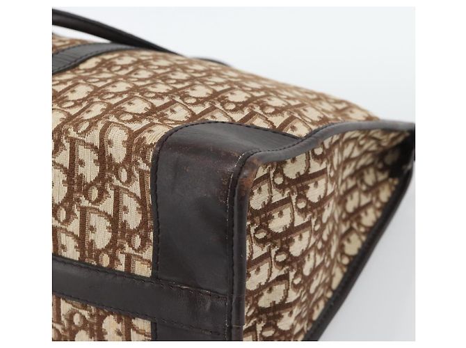 Borsa Boston Christian Dior Trotter Canvas Beige con finiture in tono oro Auth gh2311 - vista 12