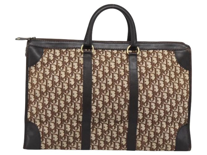 Borsa Boston Christian Dior Trotter Canvas Beige con finiture in tono oro Auth gh2311 - vista 2