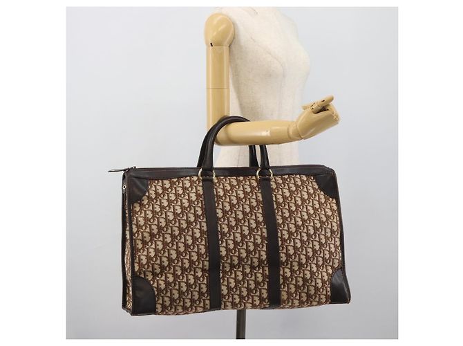 Borsa Boston Christian Dior Trotter Canvas Beige con finiture in tono oro Auth gh2311 - vista 20
