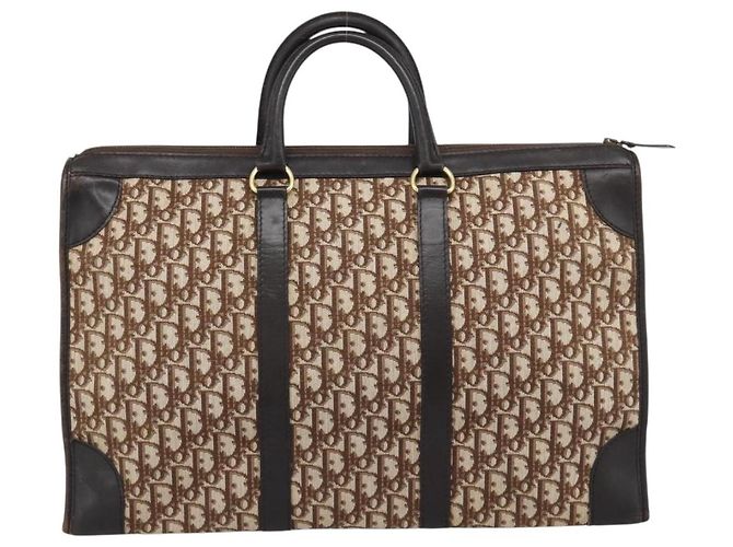 Borsa Boston Christian Dior Trotter Canvas Beige con finiture in tono oro Auth gh2311 - vista 3