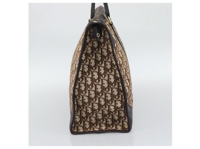 Borsa Boston Christian Dior Trotter Canvas Beige con finiture in tono oro Auth gh2311 - vista 4
