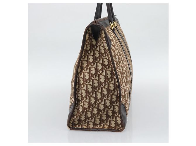 Borsa Boston Christian Dior Trotter Canvas Beige con finiture in tono oro Auth gh2311 - vista 5