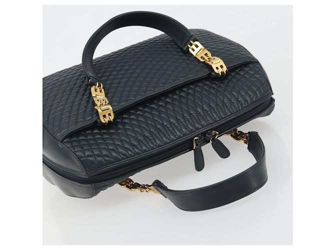 Borsa BALLY in pelle blu navy e oro Auth bs36607 D'oro - vista 6