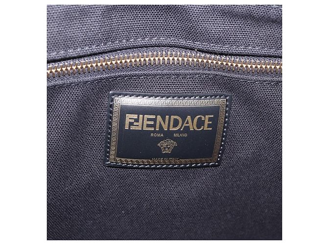 Borsa Tote FENDI FENDACE Canvas 2way Nero Oro 7VA558 Auth ka5494M D'oro - vista 16