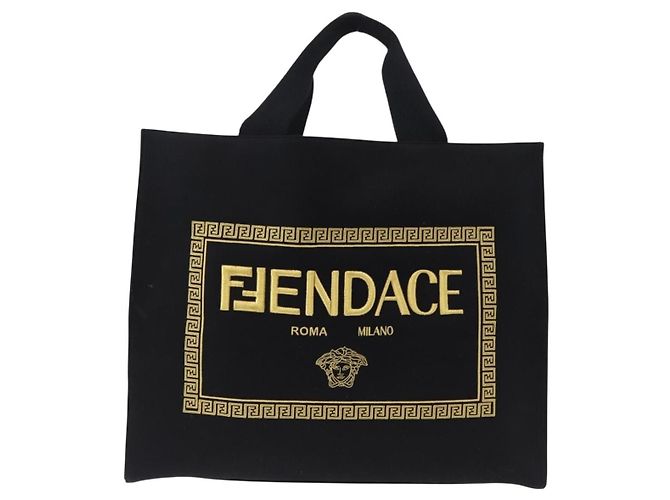 Borsa Tote FENDI FENDACE Canvas 2way Nero Oro 7VA558 Auth ka5494M D'oro - vista 2