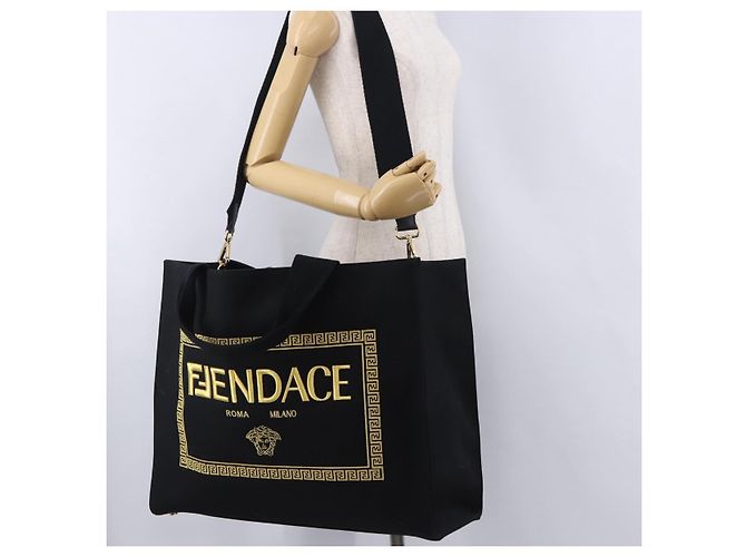 Borsa Tote FENDI FENDACE Canvas 2way Nero Oro 7VA558 Auth ka5494M D'oro - vista 23