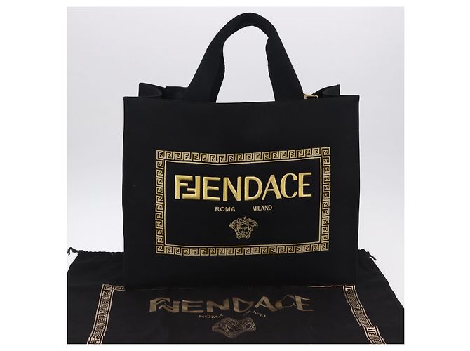 Borsa Tote FENDI FENDACE Canvas 2way Nero Oro 7VA558 Auth ka5494M D'oro - vista 24