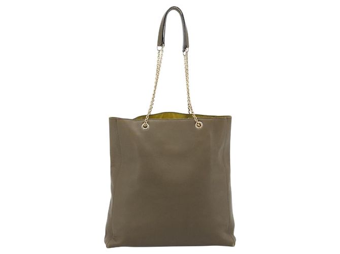 Céline CELINE Chain Tote Bag aus Leder Khaki Gold Tone Auth 194216 - Ansicht 3