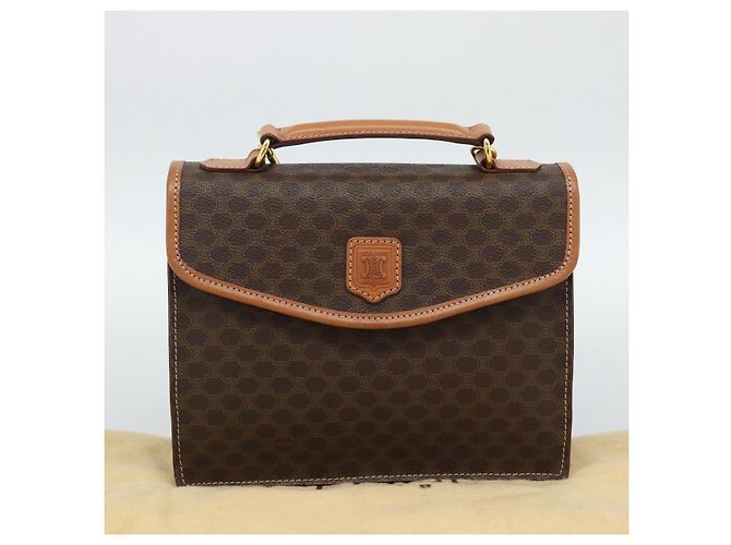 Edge Céline Borsa CELINE Macadam Canvas PVC Pelle 2way Marrone Oro Auth 194025V D'oro - vista 26