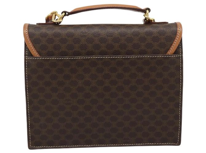 Edge Céline Borsa CELINE Macadam Canvas PVC Pelle 2way Marrone Oro Auth 194025V D'oro - vista 3