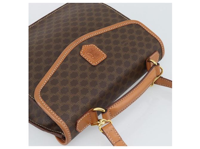 Edge Céline Borsa CELINE Macadam Canvas PVC Pelle 2way Marrone Oro Auth 194025V D'oro - vista 6