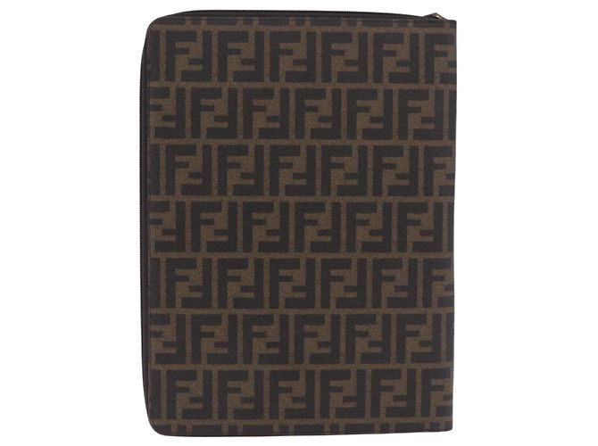 FENDI Borsa Documenti in Tela Zucca PVC Marrone Argento Autentica 191966V - vista 2