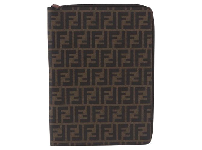 FENDI Borsa Documenti in Tela Zucca PVC Marrone Argento Autentica 191966V - vista 3