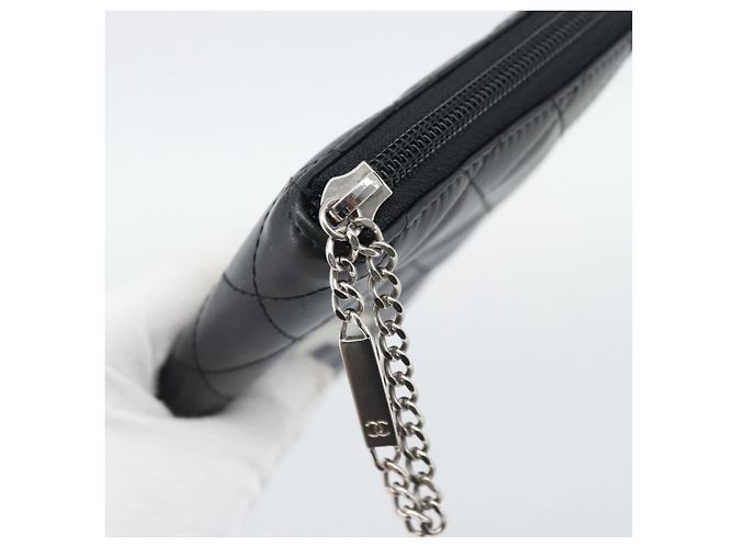 CHANEL Matelasse Cambon Line Long Wallet Pelle Nera Argento CC Auth 194957 Nero - vista 13
