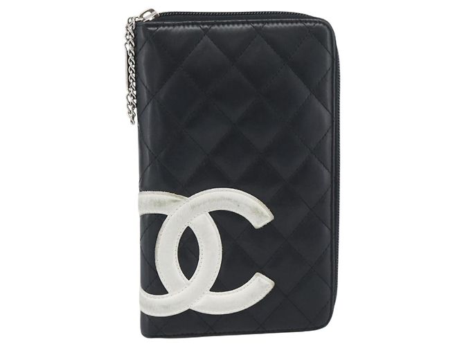 CHANEL Matelasse Cambon Line Long Wallet Pelle Nera Argento CC Auth 194957 Nero - vista 2