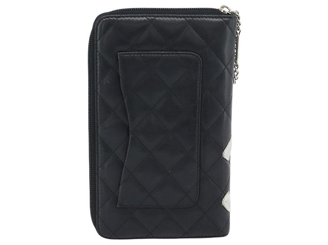 CHANEL Matelasse Cambon Line Long Wallet Pelle Nera Argento CC Auth 194957 Nero - vista 3