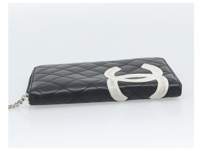 CHANEL Matelasse Cambon Line Long Wallet Pelle Nera Argento CC Auth 194957 Nero - vista 4