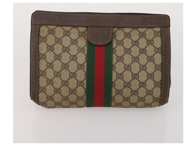 Borsa GUCCI GG Supreme Web Sherry Line in PVC e scamosciato 3 Set Beige Marrone Auth 187898 - vista 10